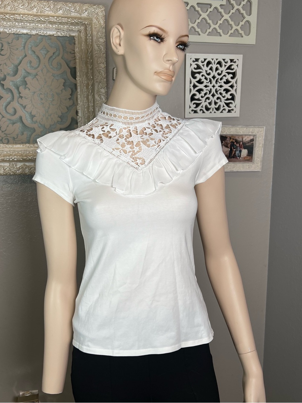 Ted Baker Lace Yoke Ruffle Sleeve Women's Top - White